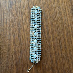 Vintage Womens Faux golden bracelet with pearls and gems